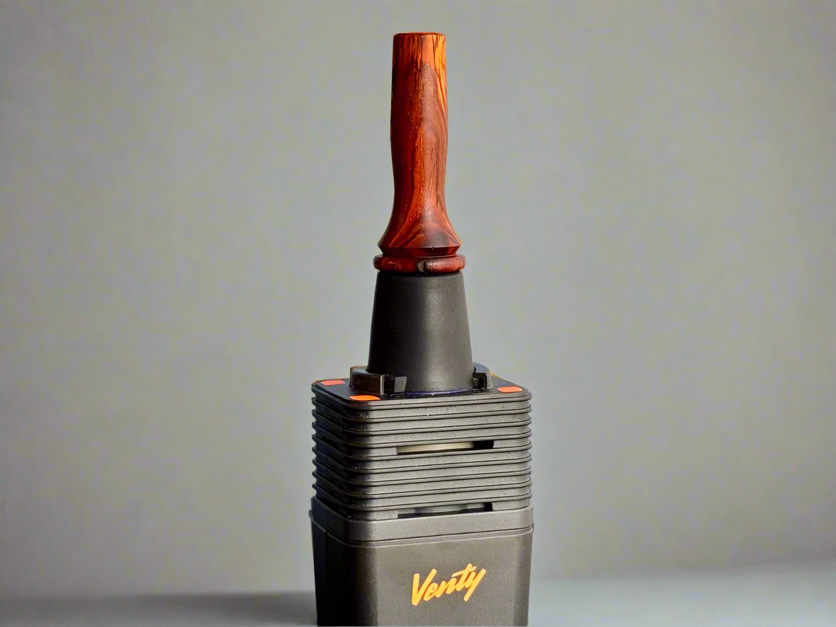 ed's tnt venty water pipe adapter cocobolo inserted in venty vaporizer